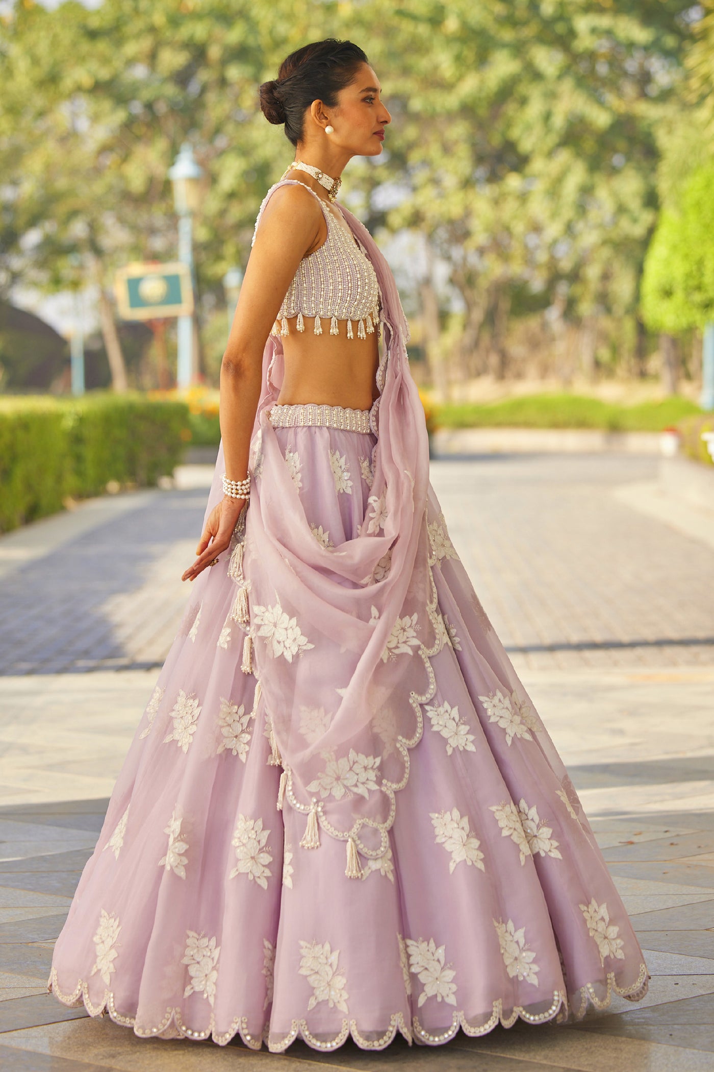V Vani Vats Powder Lilac Flower Lehenga Set indian designer wear online shopping melange singapore