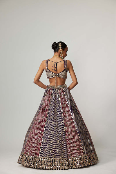 V Vani Vats Teal Wine Multicolor Lehenga Set With Dark Purple Dupatta indian designer wear online shopping melange singapore 
