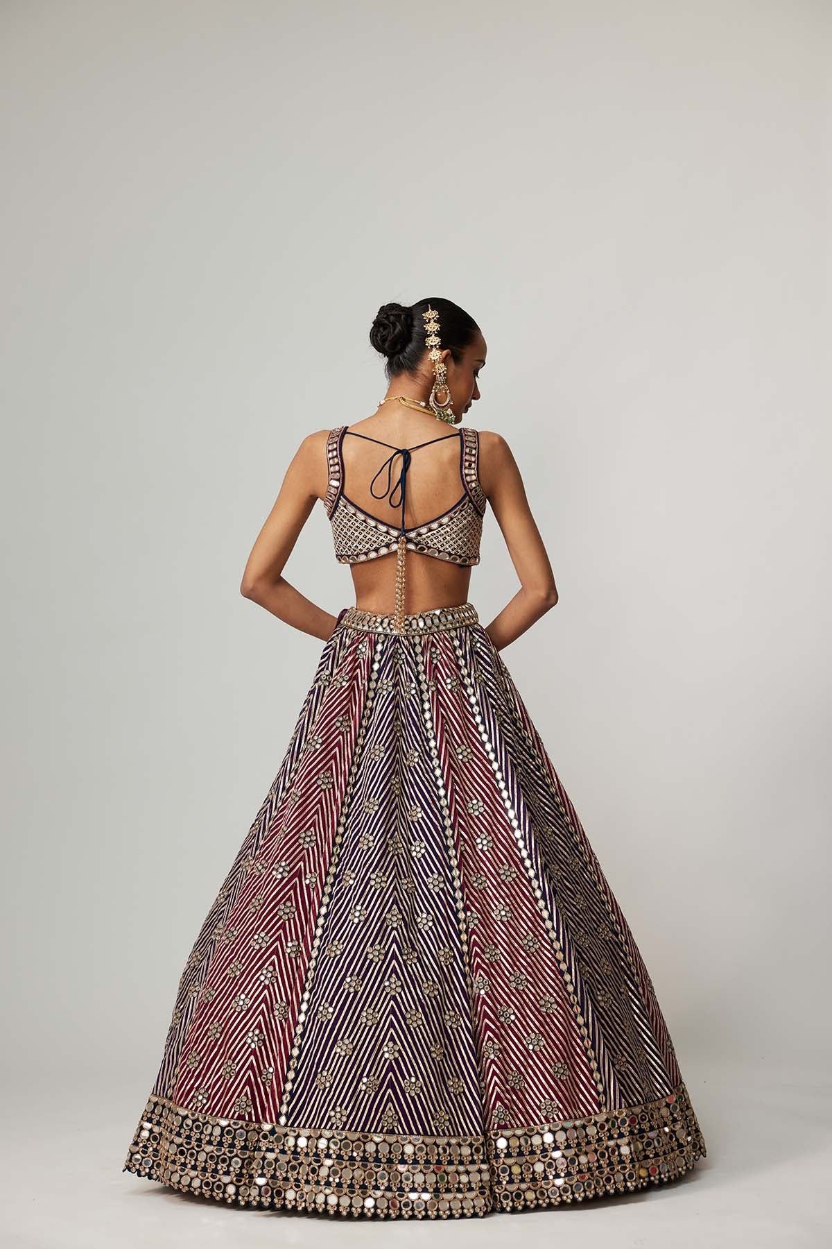 V Vani Vats Teal Wine Multicolor Lehenga Set With Double Dupatta indian designer wear online shopping melange singapore 