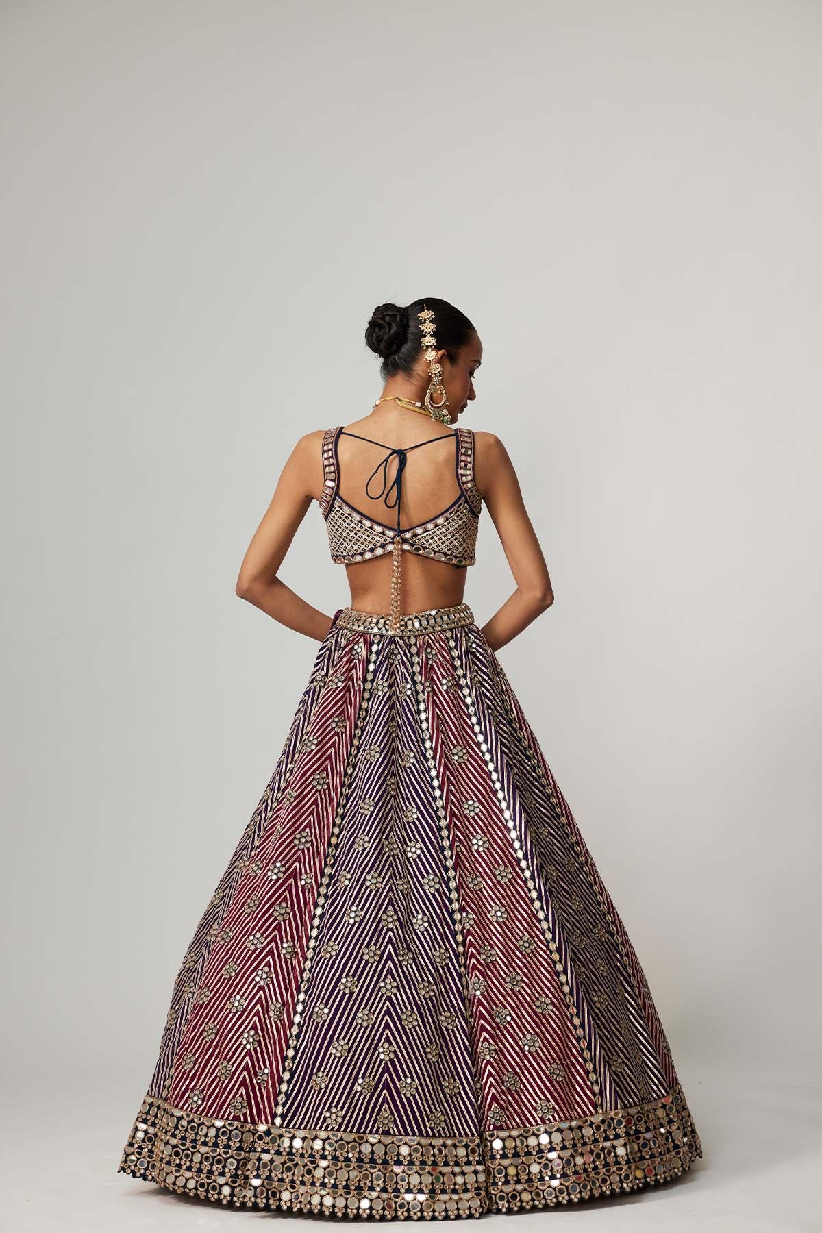V Vani Vats Teal Wine Multicolor Lehenga Set With Wine Dupatta indian designer wear online shopping melange singapore 