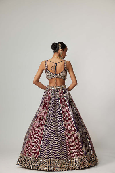 V Vani Vats Teal Wine Multicolor Lehenga Set With Wine Dupatta indian designer wear online shopping melange singapore 
