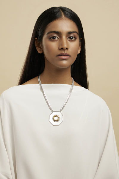 Valliyan Polki Hexagon Pendant Necklace indian designer wear online shopping melange singapore