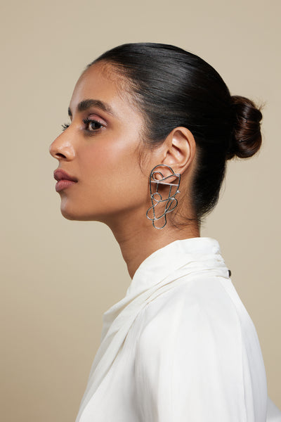 Valliyan Silver Twist Earring indian designer wear online shopping melange singapore