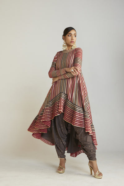 Vani Vats Charcoal Grey Asymmetrical Kurta Dhoti Set Indian designer wear online shopping melange singapore