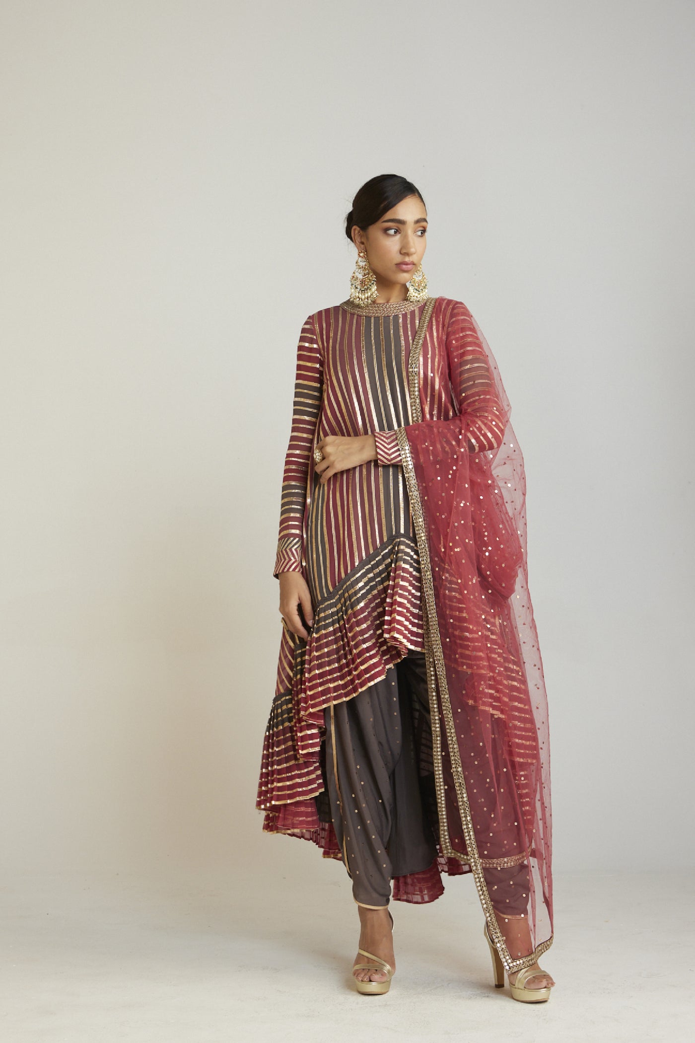 Vani Vats Charcoal Grey Asymmetrical Kurta Set Indian designer wear online shopping melange singapore