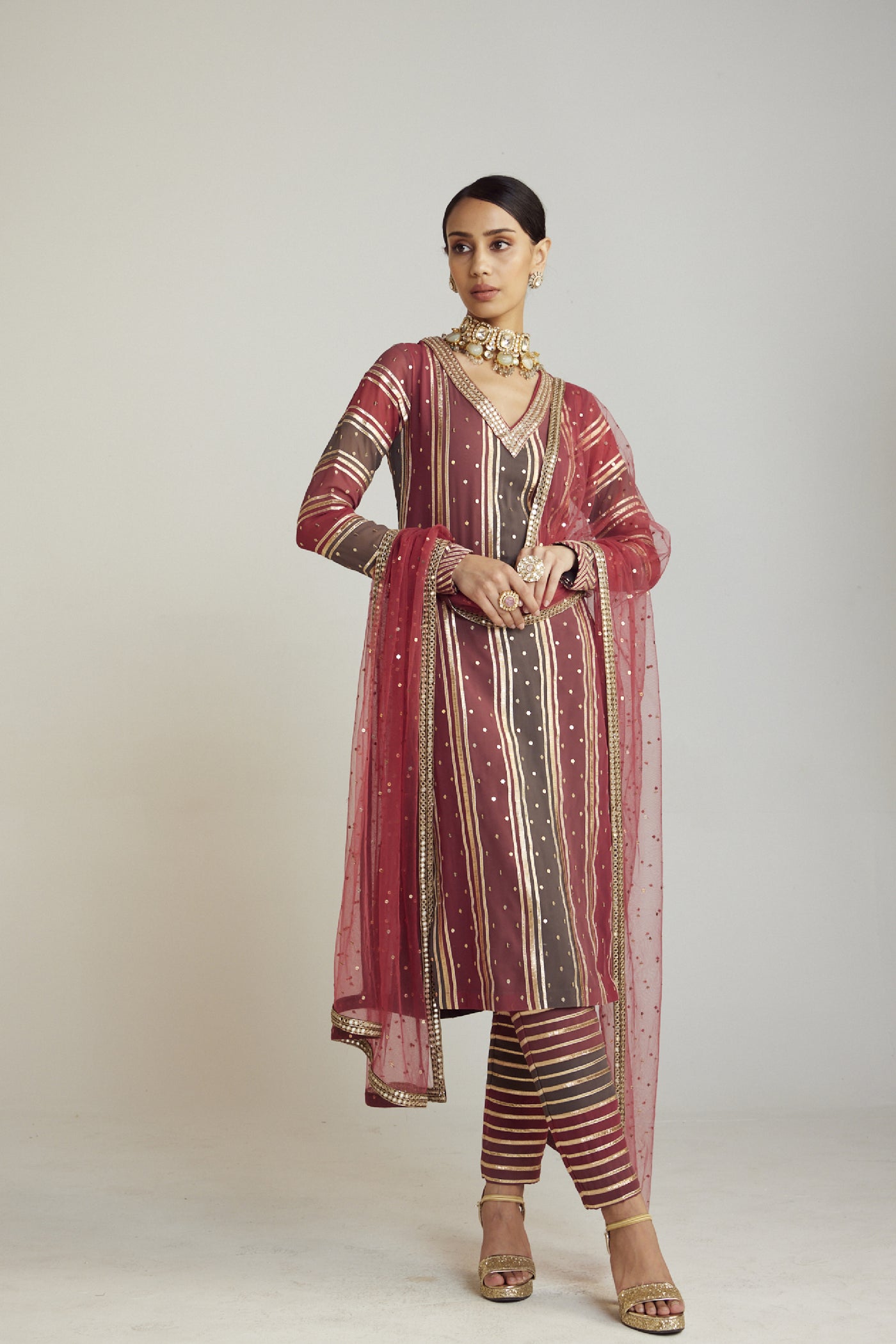 Vani Vats Charcoal Grey Straight Kurta Pant Set Indian designer wear online shopping melange singapore