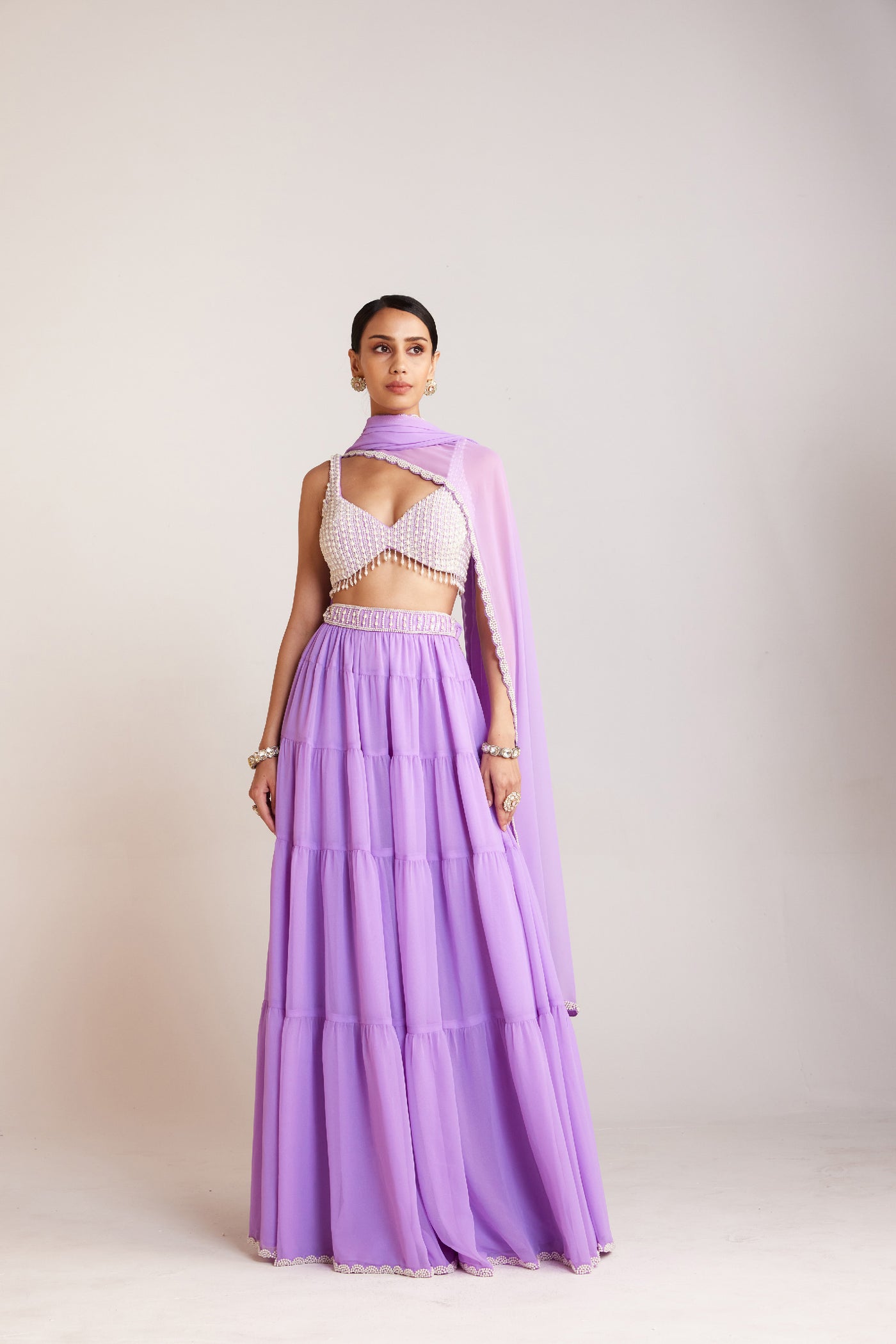 V Vani Vats Lilac Heavily Embellished Blouse Paired With Sharara And Dupatta Indian designer wear online shopping melange singapore