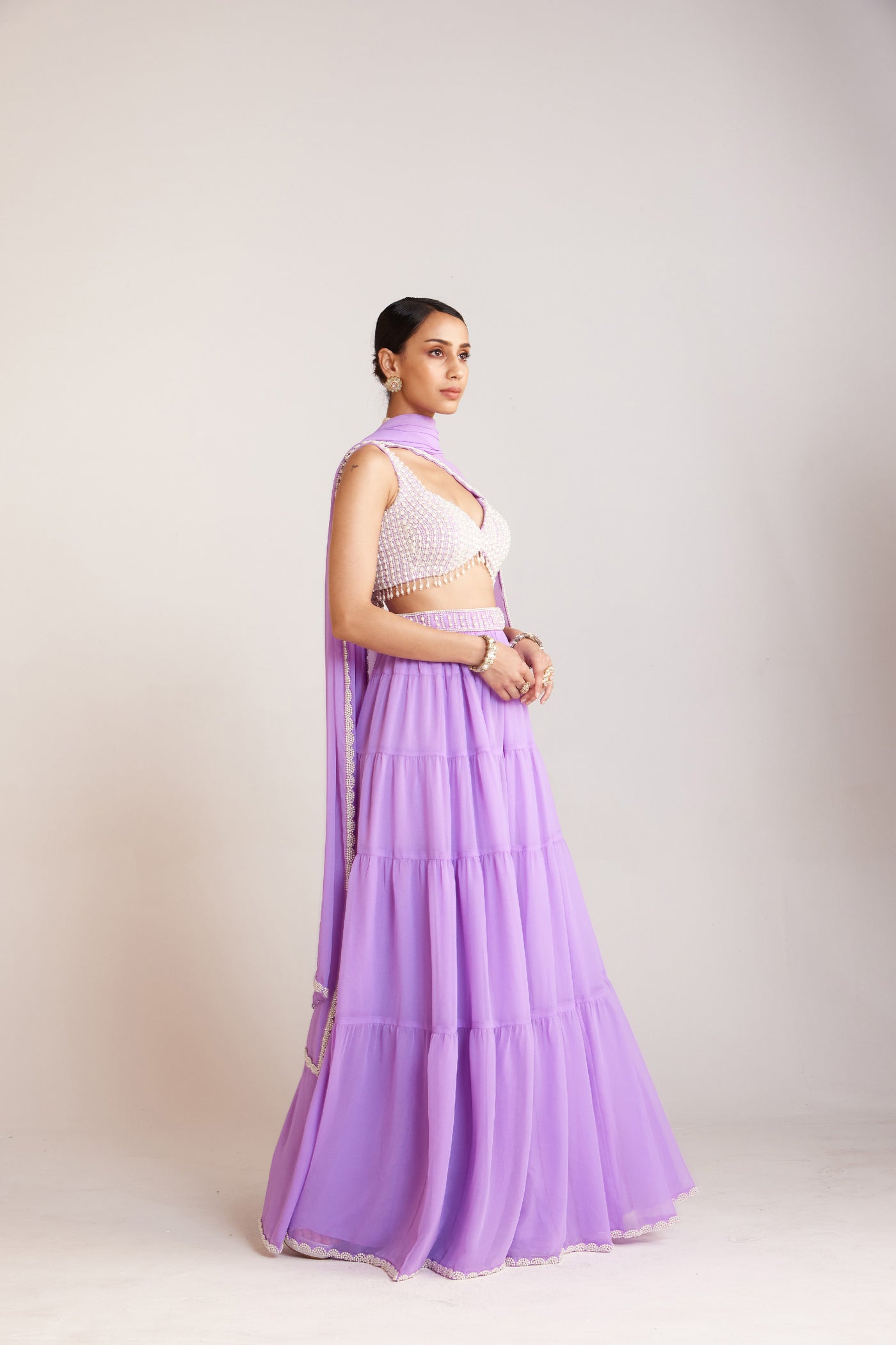 V Vani Vats Lilac Heavily Embellished Blouse Paired With Sharara And Dupatta Indian designer wear online shopping melange singapore