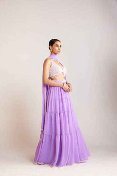 V Vani Vats Lilac Heavily Embellished Blouse Paired With Sharara And Dupatta Indian designer wear online shopping melange singapore