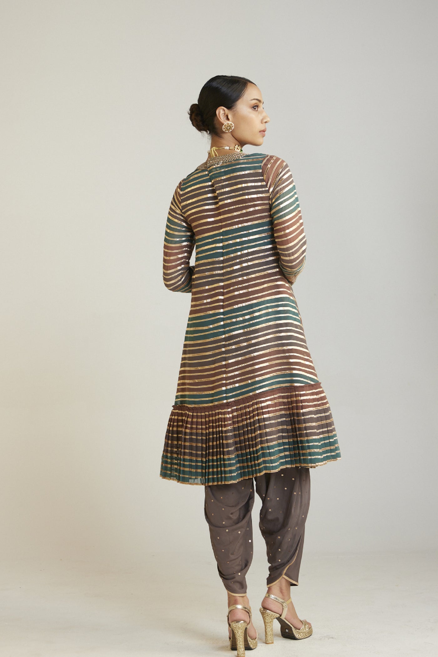 Vani Vats Mud Green A Line Dhoti Kurta Set Indian designer wear online shopping melange singapore