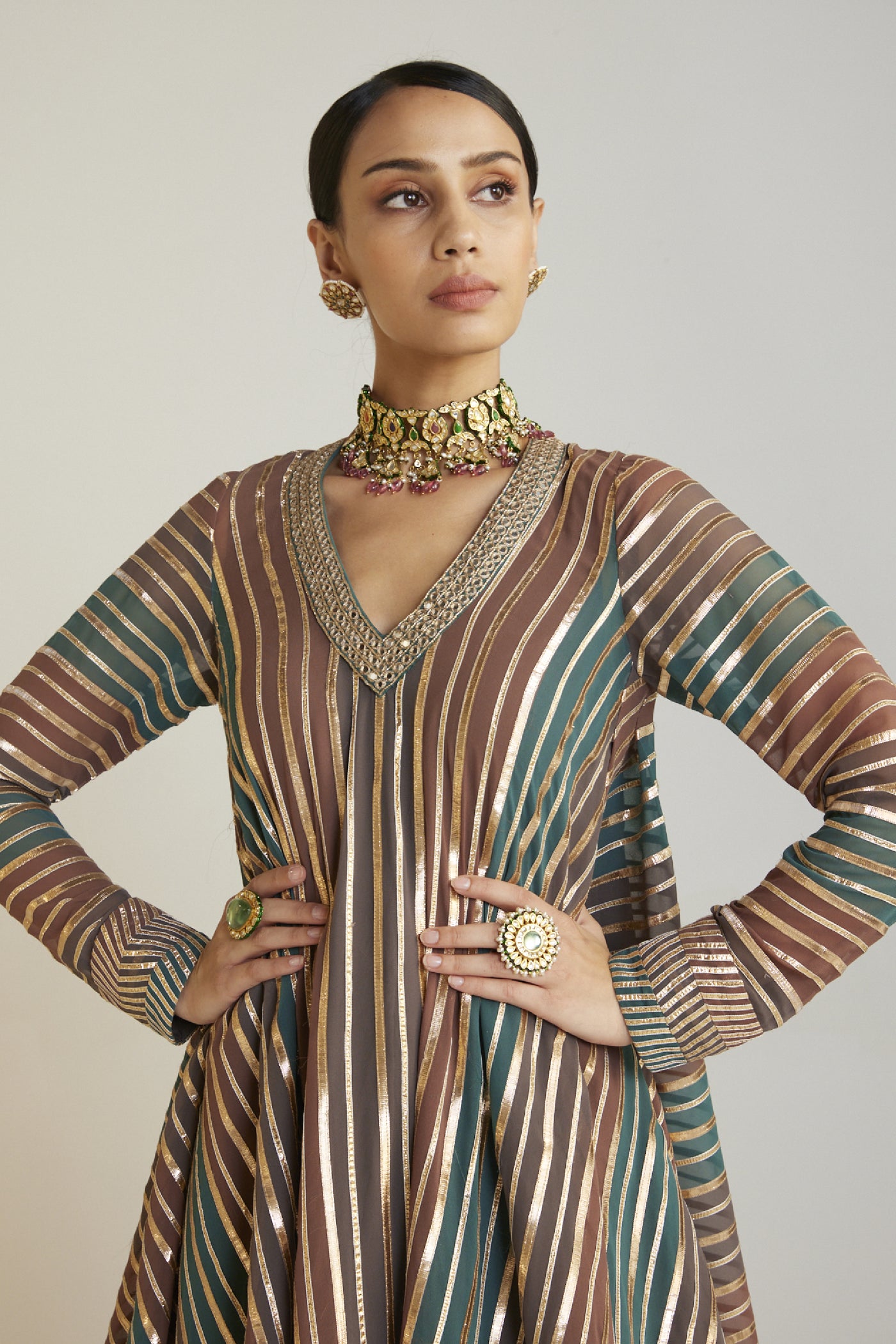 Vani Vats Mud Green A Line Dhoti Kurta Set Indian designer wear online shopping melange singapore