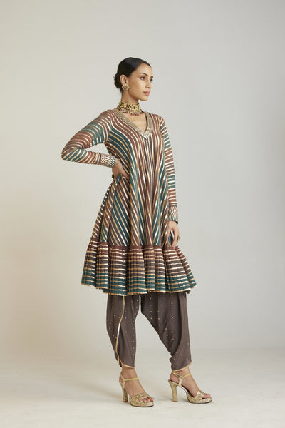 Vani Vats Mud Green A Line Dhoti Kurta Set Indian designer wear online shopping melange singapore