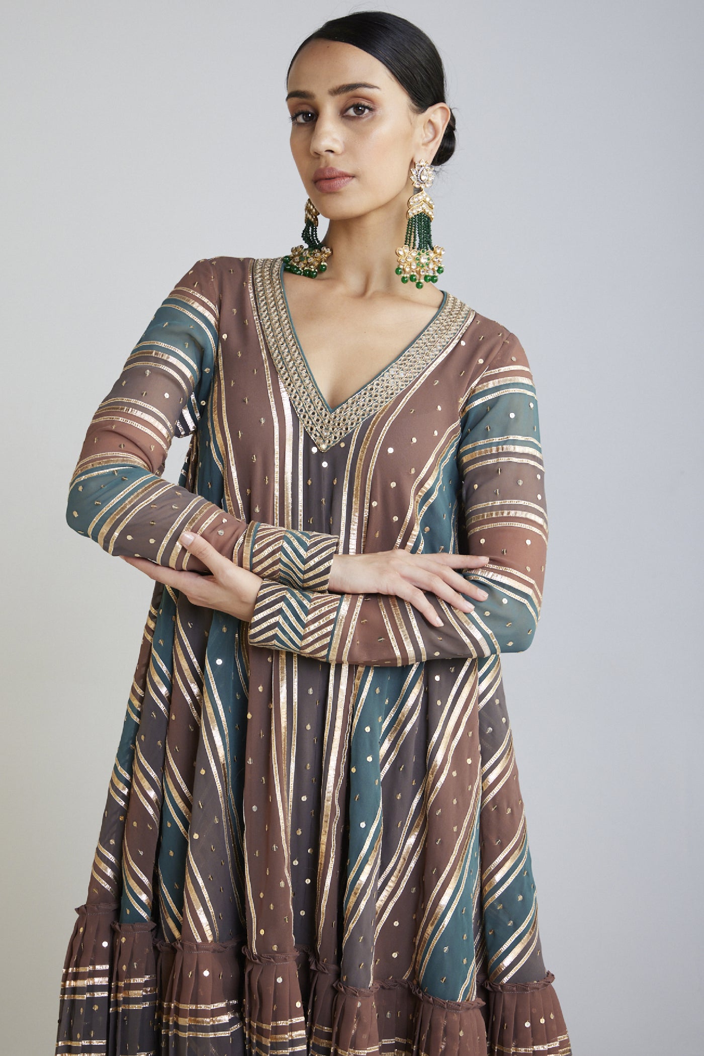 Vani Vats Mud Green Cheeta A Line Dhoti Kurta Set designer wear online shopping melange singapore