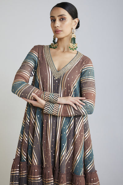 Vani Vats Mud Green Cheeta A Line Dhoti Kurta Set designer wear online shopping melange singapore