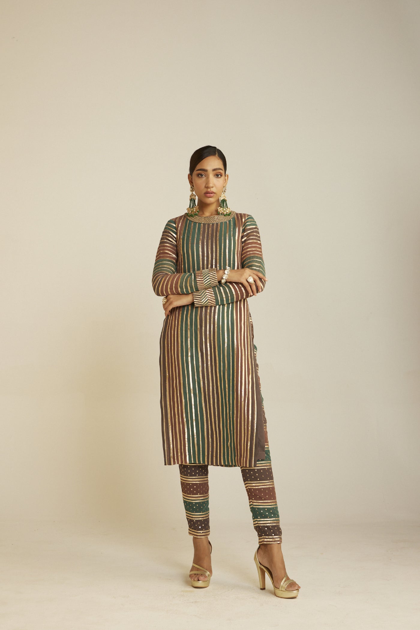 Vani Vats Mud Green Straight Kurta Pant Set Indian designer wear online shopping melange singapore 