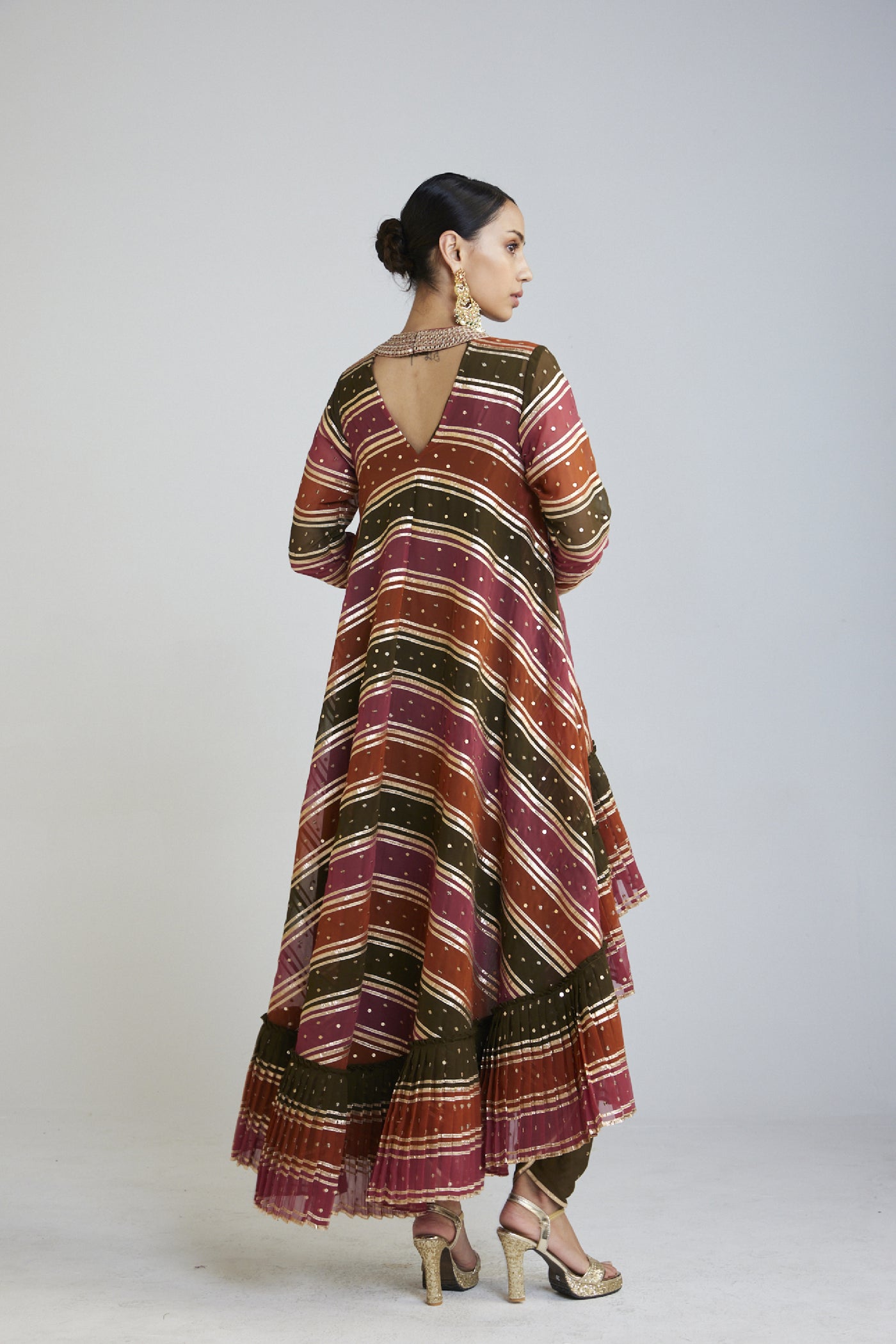 Vani Vats Olive Green Asymmetrical Kurta Set Indian designer wear online shopping melange singapore