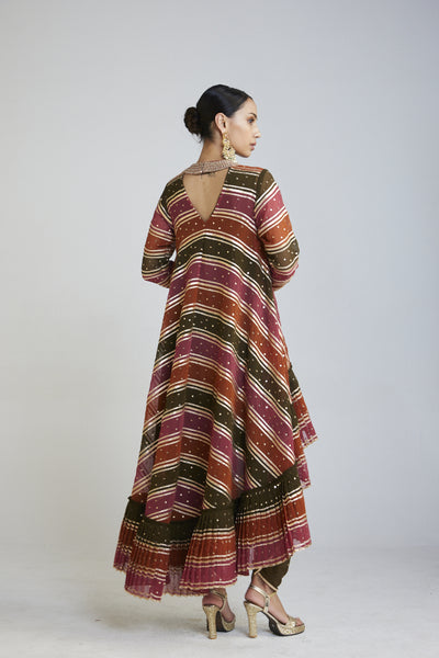 Vani Vats Olive Green Asymmetrical Kurta Set Indian designer wear online shopping melange singapore