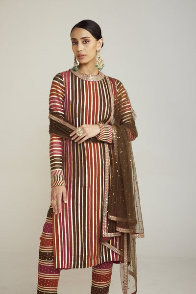 Vani Vats Olive Green Round Neck Straight Kurta Pant Set Indian designer wear online shopping melange singapore