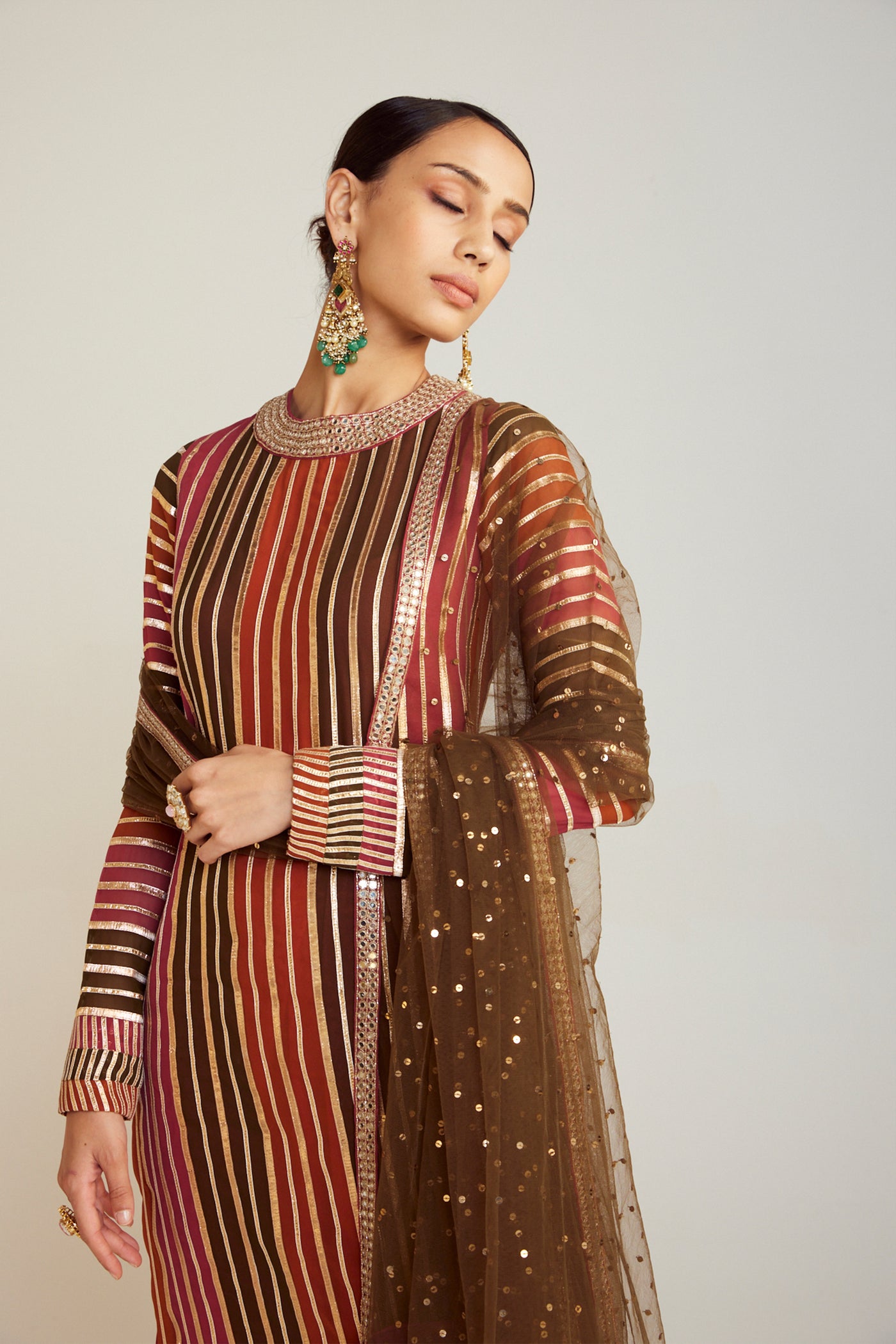 Vani Vats Olive Green Round Neck Straight Kurta Pant Set Indian designer wear online shopping melange singapore