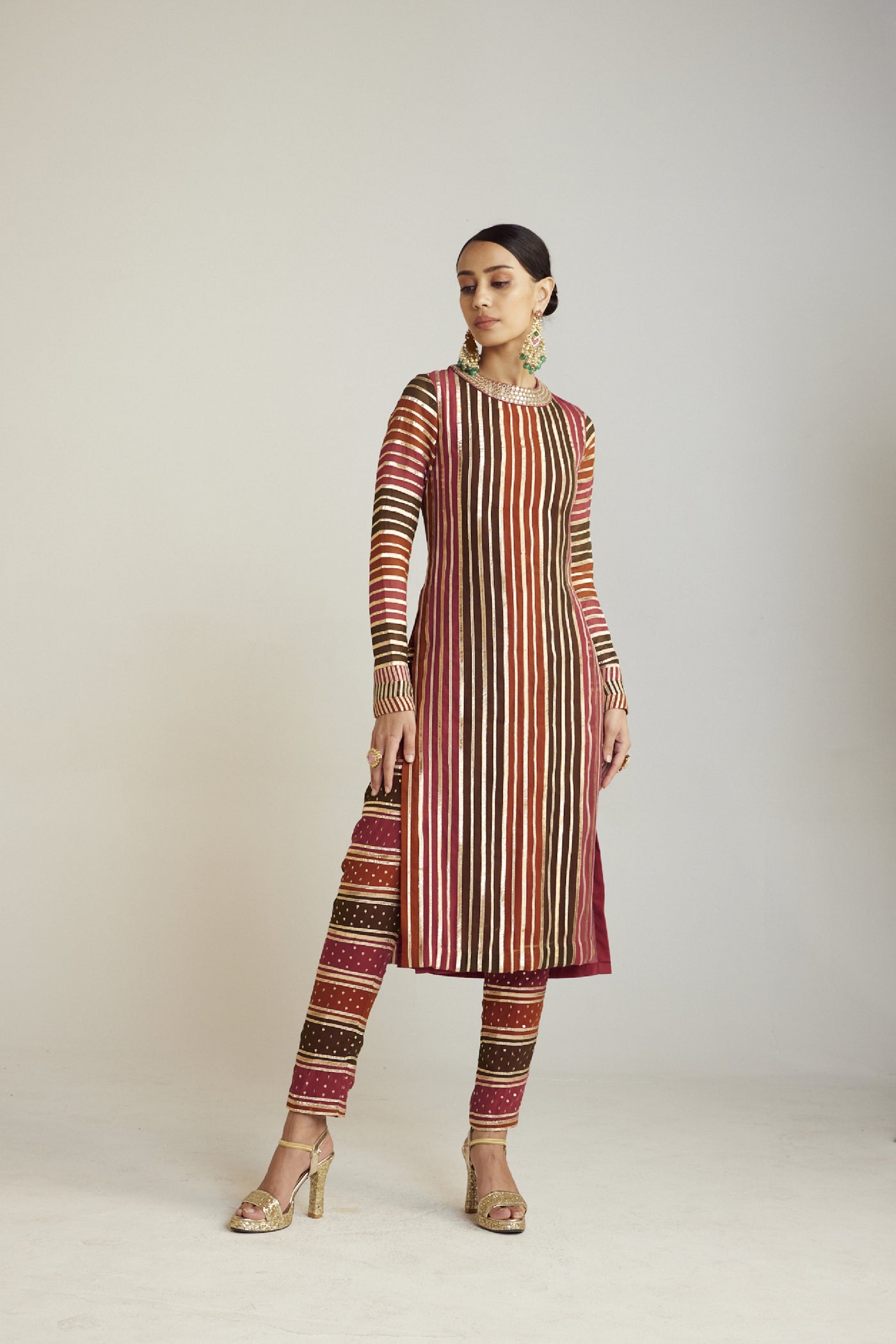 Vani Vats Olive Green Straight Kurta Pant Set Indian designer wear online shopping melange singapore