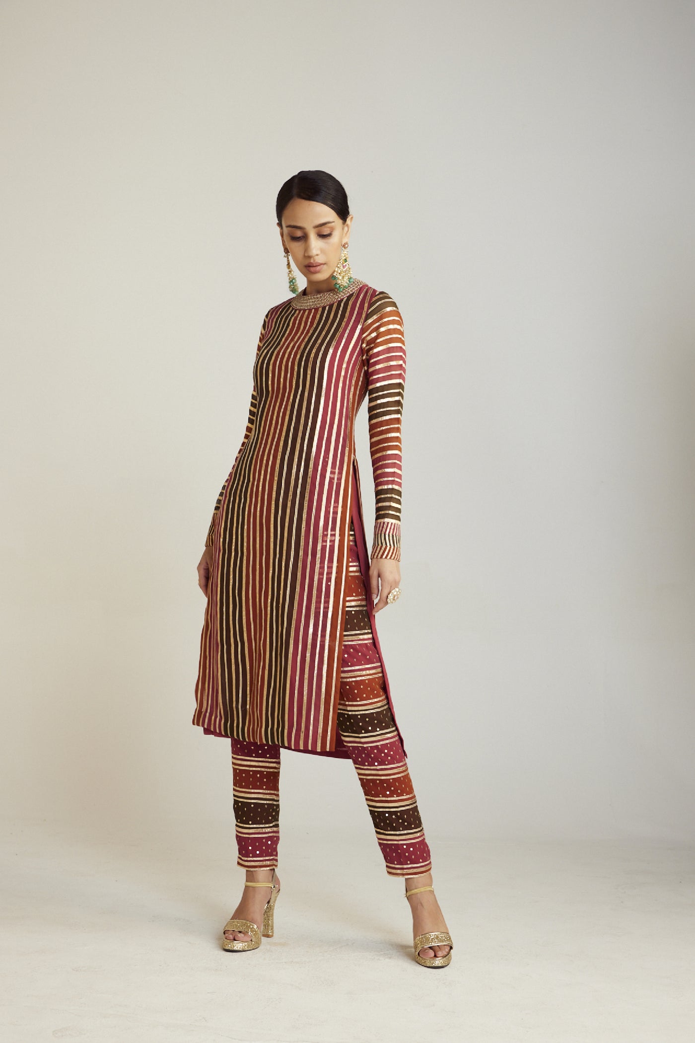 Vani Vats Olive Green Straight Kurta Pant Set Indian designer wear online shopping melange singapore