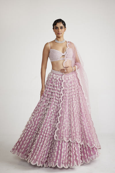 Vani Vats Onion Pink Chandelier Pearl Drop Lehenga Set indian designer wear online shopping melange singapore