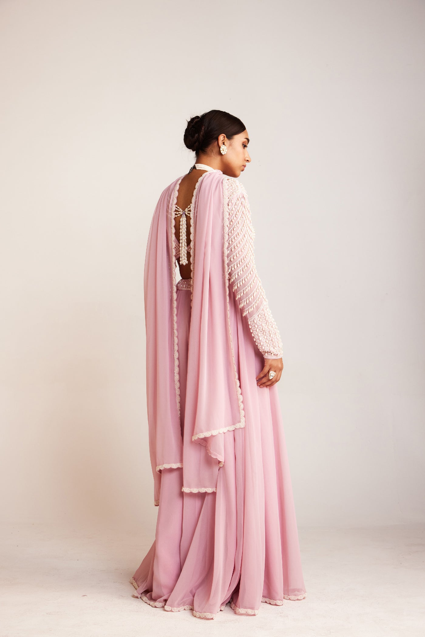 V Vani Vats Pearl Embellished Blouse Paired With Lehenga Pants And Dupatta Indian designer wear online shopping melange singapore