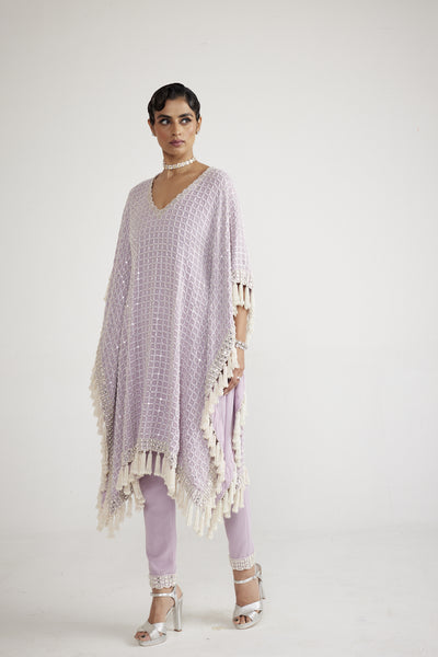 Vani Vats Powder Lilac Chandelier Pearl Drop Kaftan Set indian designer wear online shopping melange singapore