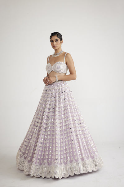 Vani Vats Powder Lilac Chandelier Pearl Drop Lehenga Set indian designer wear online shopping melange singapore