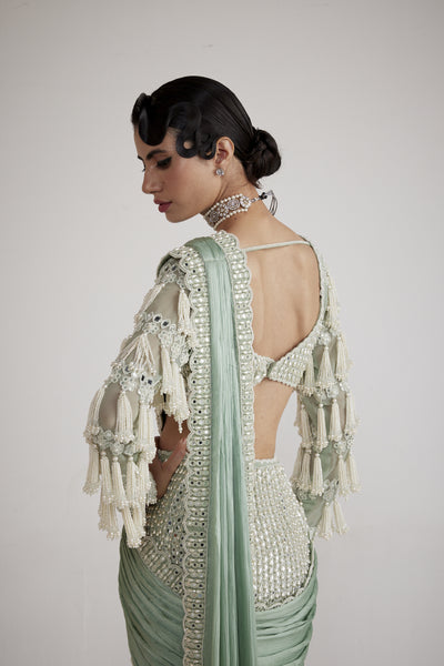 Vani Vats Powder Mint Chandelier Drop Saree Set indian designer wear online shopping melange singapore