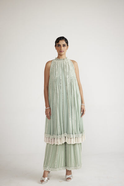 Vani Vats Powder Mint Green Chandelier Drop Kurta Set indian designer wear online shopping melange singapore
