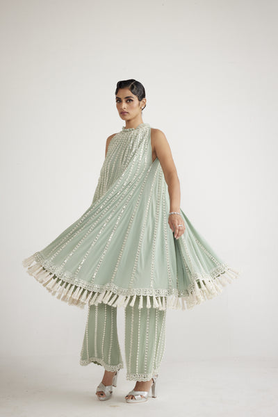 Vani Vats Powder Mint Green Chandelier Drop Kurta Set indian designer wear online shopping melange singapore