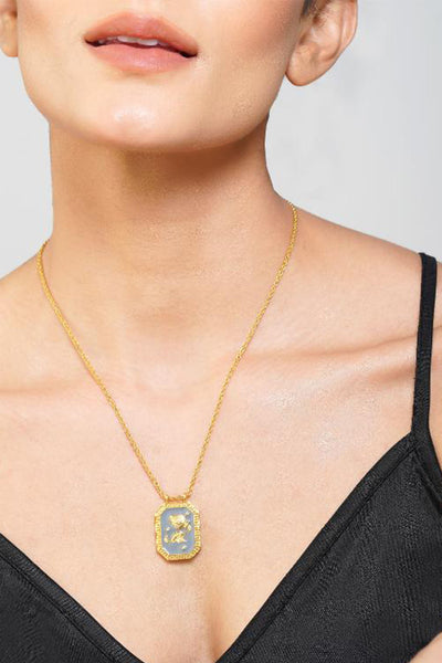 Zariin Aquarius Zodiac Tablet Reversible Necklace with Amethyst indian designer wear online shopping melange singapore 