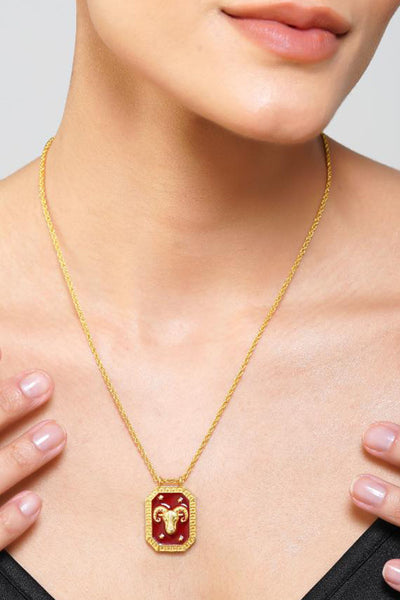 Zariin Aries Zodiac Tablet Reversible Necklace with Clear Quartz indian designer wear online shopping melange singapore 