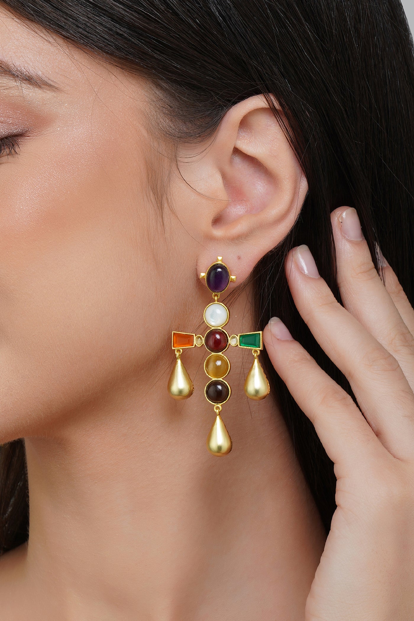 Zariin Colour Pop Navratna Earrings jewellery indian designer wear online shopping melange singapore