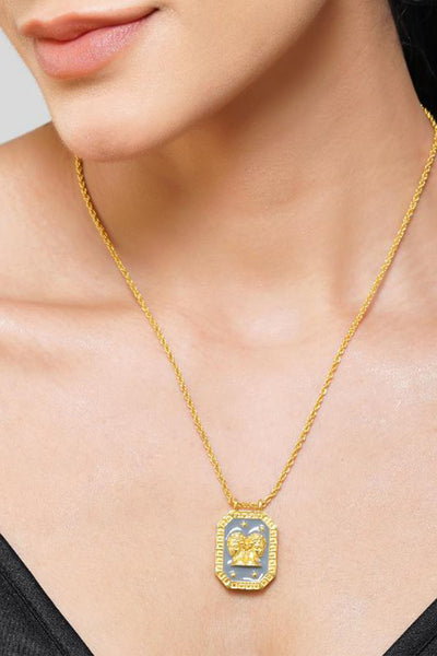 Zariin Gemini Zodiac Tablet Reversible Necklace with Pearl indian designer wear online shopping melange singapore 
