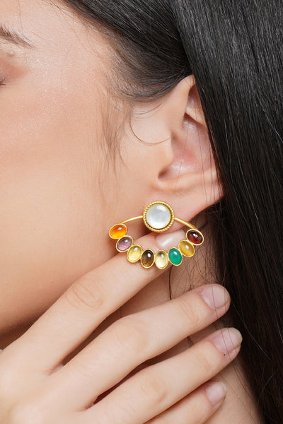 Zariin Inner Shakti Navratna Stud Earrings jewellery indian designer wear online shopping melange singapore