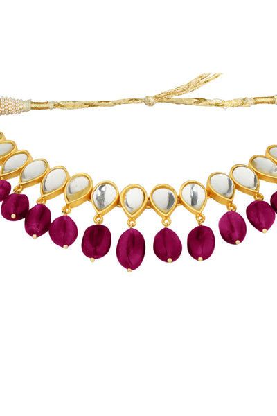 Zariin Jashn Choker Necklace Rani Pink Hued Stone indian designer wear online shopping melange singapore