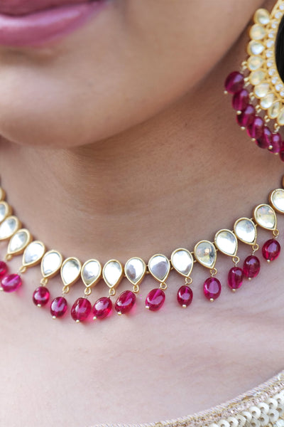Zariin Jashn Choker Necklace Rani Pink Hued Stone indian designer wear online shopping melange singapore