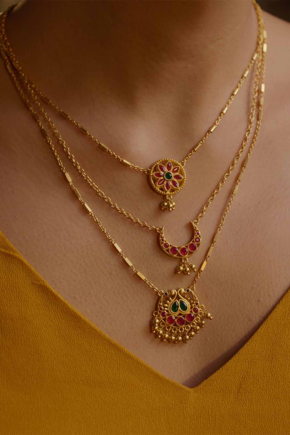 Zariin Moon and Blooms Layered Necklace indian designer wear online shopping melange singapore 