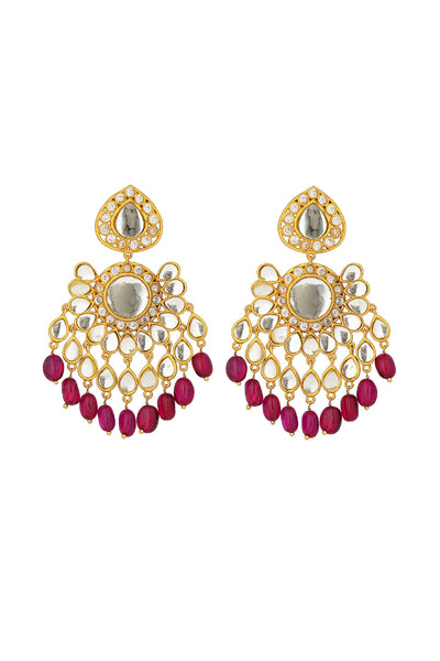 Zariin Nachde Ne Saare Statement Earrings Rani Pink Hued Stone indian designer wear online shopping melange singapore