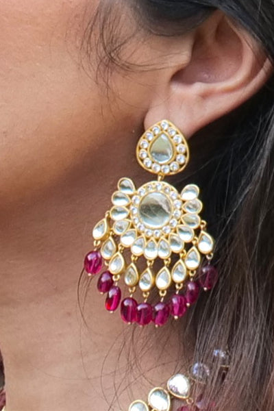 Zariin Nachde Ne Saare Statement Earrings Rani Pink Hued Stone indian designer wear online shopping melange singapore