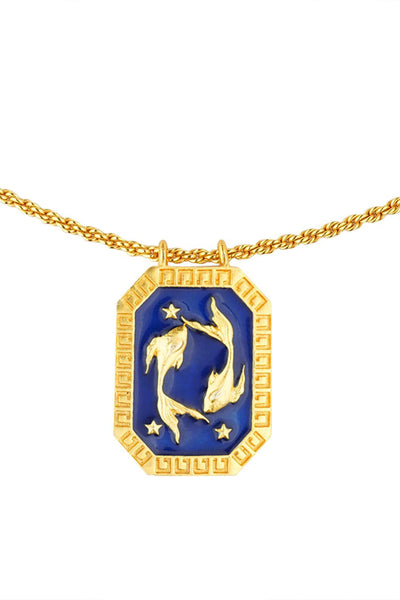 Zariin Pisces Zodiac Tablet Reversible Necklace With Aquamarine indian designer wear online shopping melange singapore 