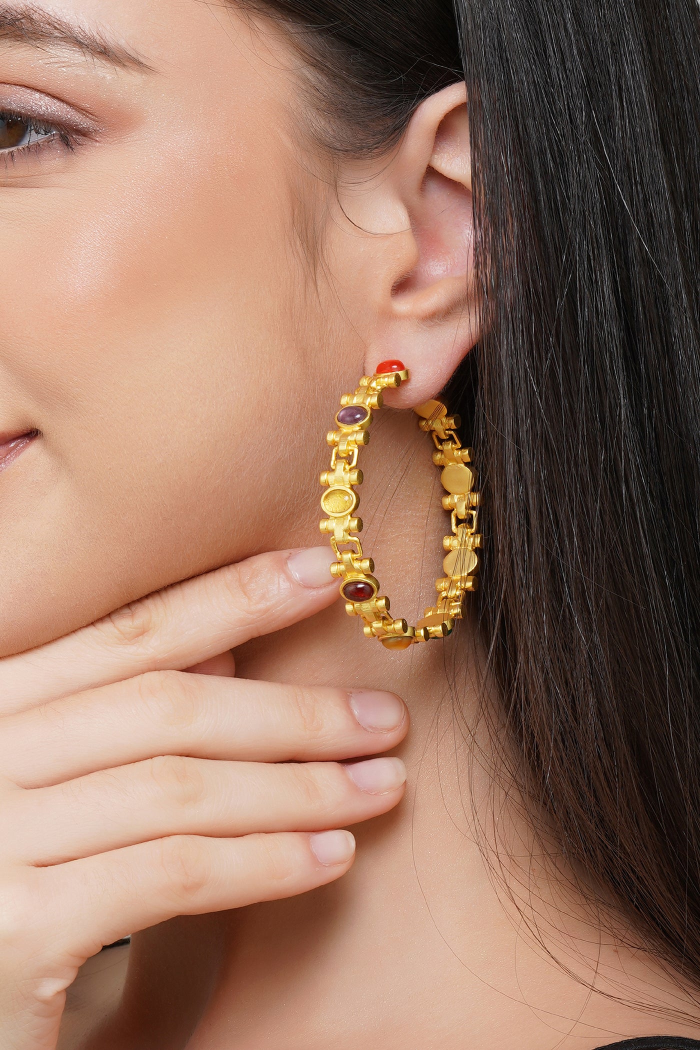Zariin Power Hoops Navratan Earrings jewellery indian designer wear online shopping melange singapore