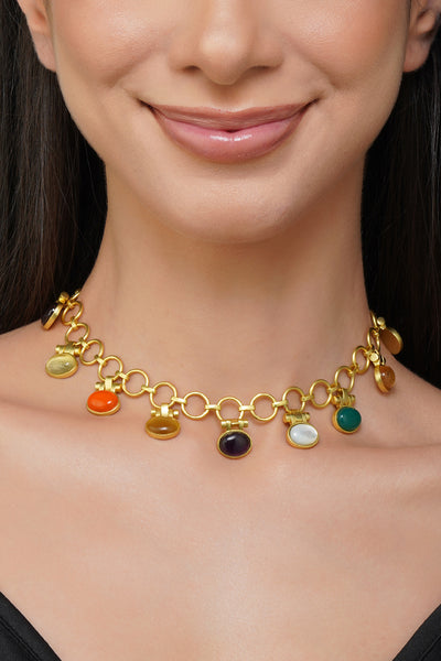 Zariin Power Links Navratan Necklace jewellery indian designer wear online shopping melange singapore