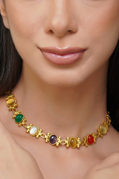 Zariin Power Moves Navratna Choker Necklace jewellery indian designer wear online shopping melange singapore
