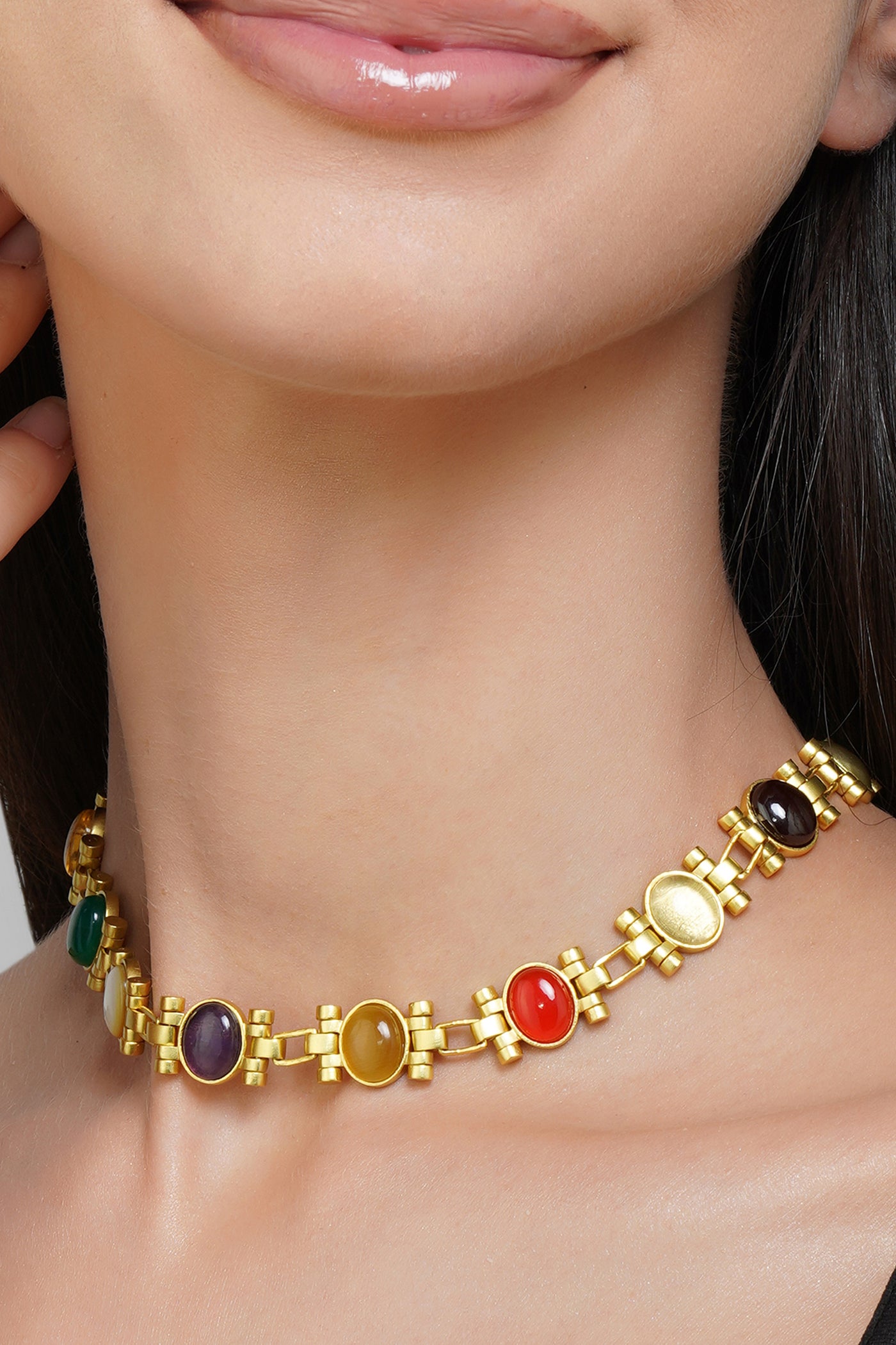 Zariin Power Moves Navratna Choker Necklace jewellery indian designer wear online shopping melange singapore