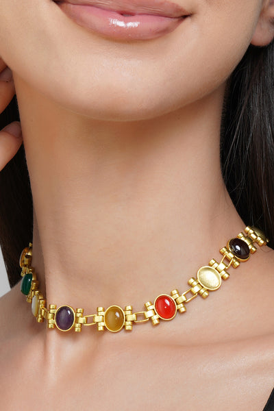 Zariin Power Moves Navratna Choker Necklace jewellery indian designer wear online shopping melange singapore