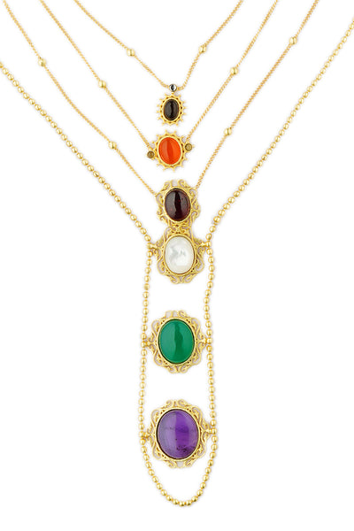 Zariin Power Play Navratan Layered Necklace jewellery indian designer wear online shopping melange singapore