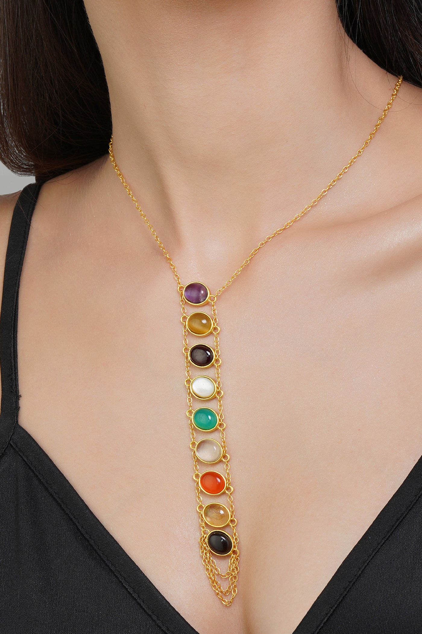 Zariin Power Within Navratan Lariat Necklace jewellery indian designer wear online shopping melange singapore